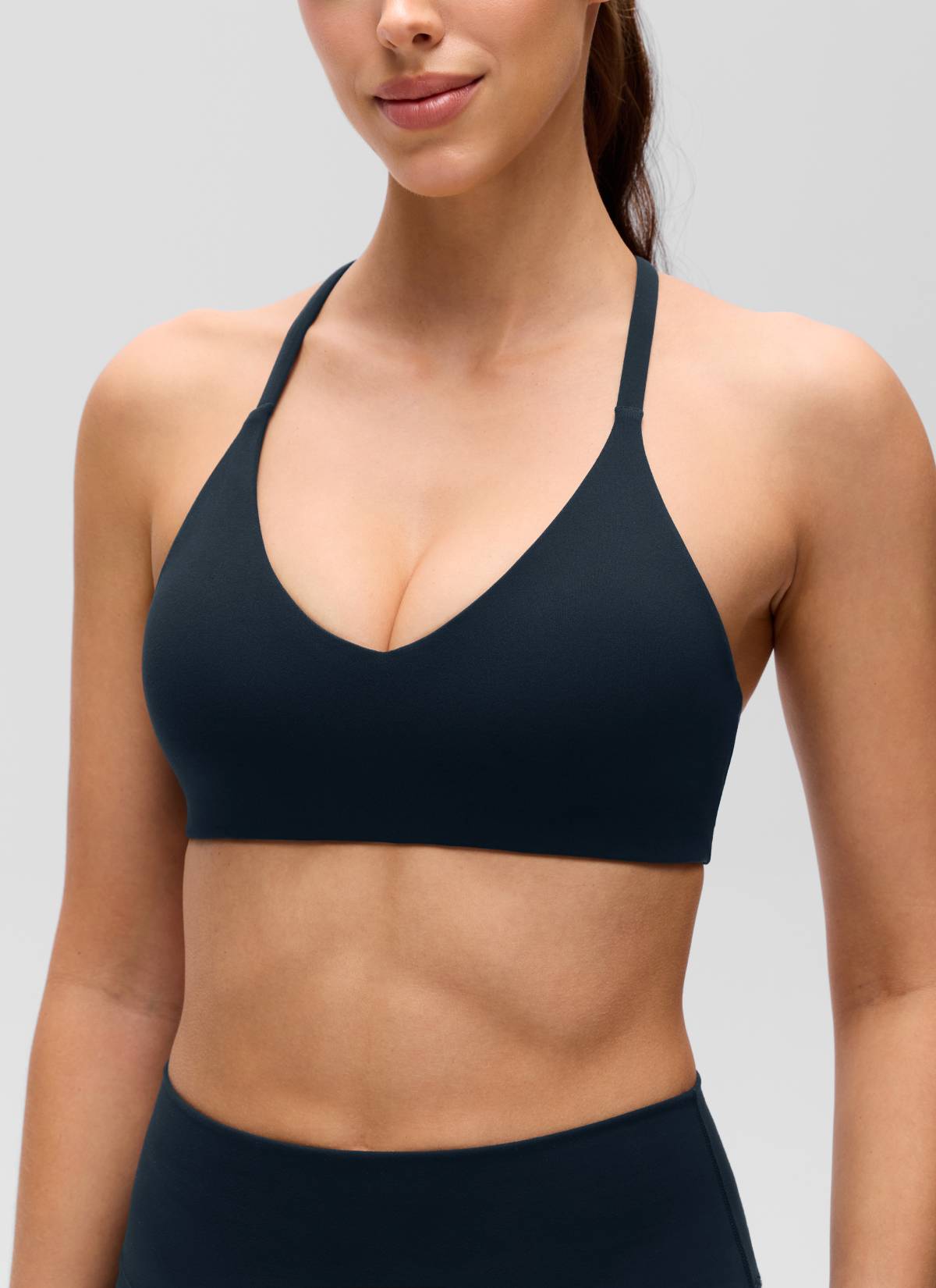 CRZ YOGA Women's Butterluxe V Neck  Racerback Thin Straps Sports Bra True Navy