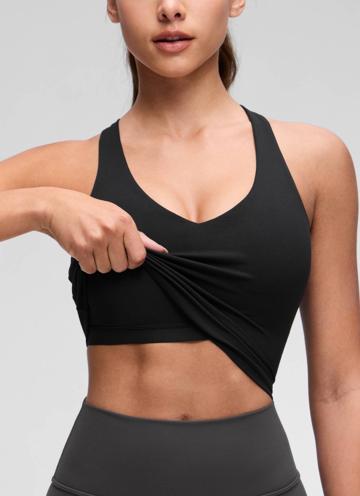 CRZ YOGA Women's Butterluxe Yoga V Neck RacerBack Built in Bra Tank Black