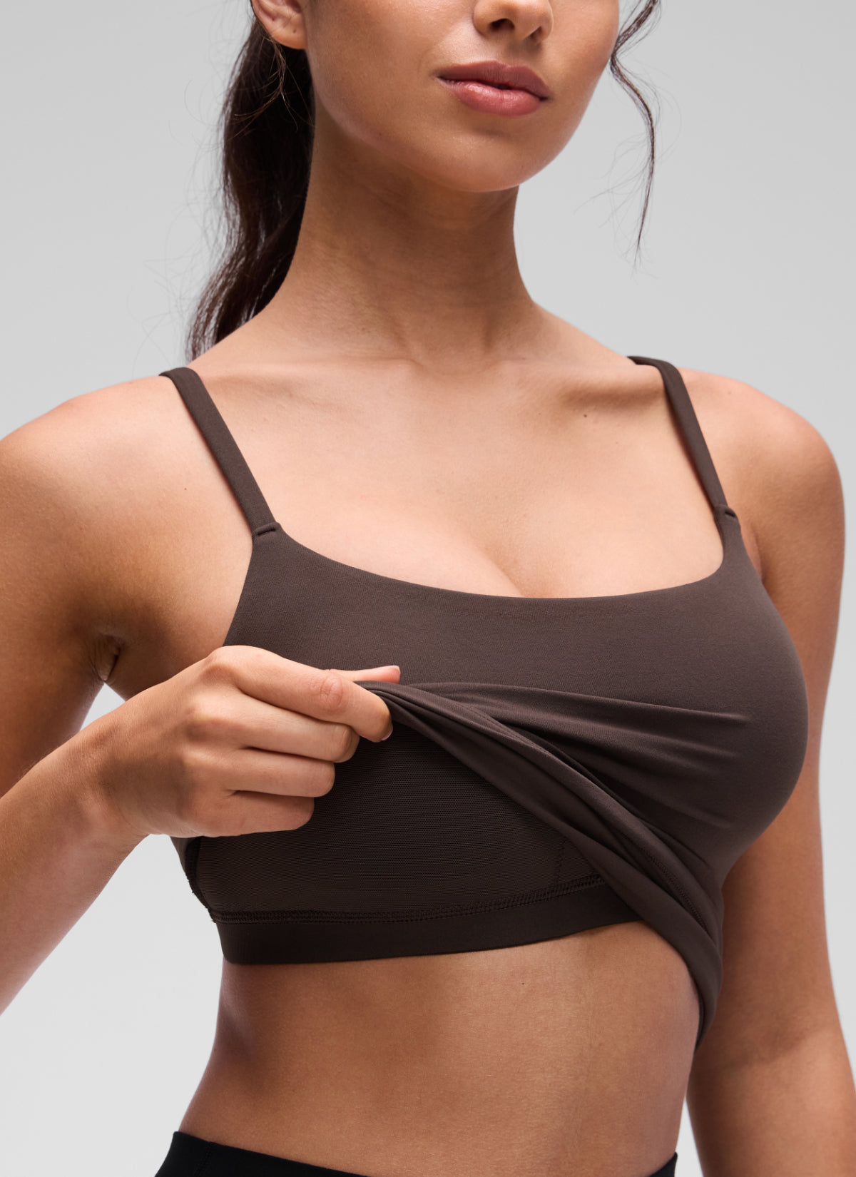 CRZ YOGA Women's Yoga Softretch U Back Waist Length Built in Bra Tank Clay Brown