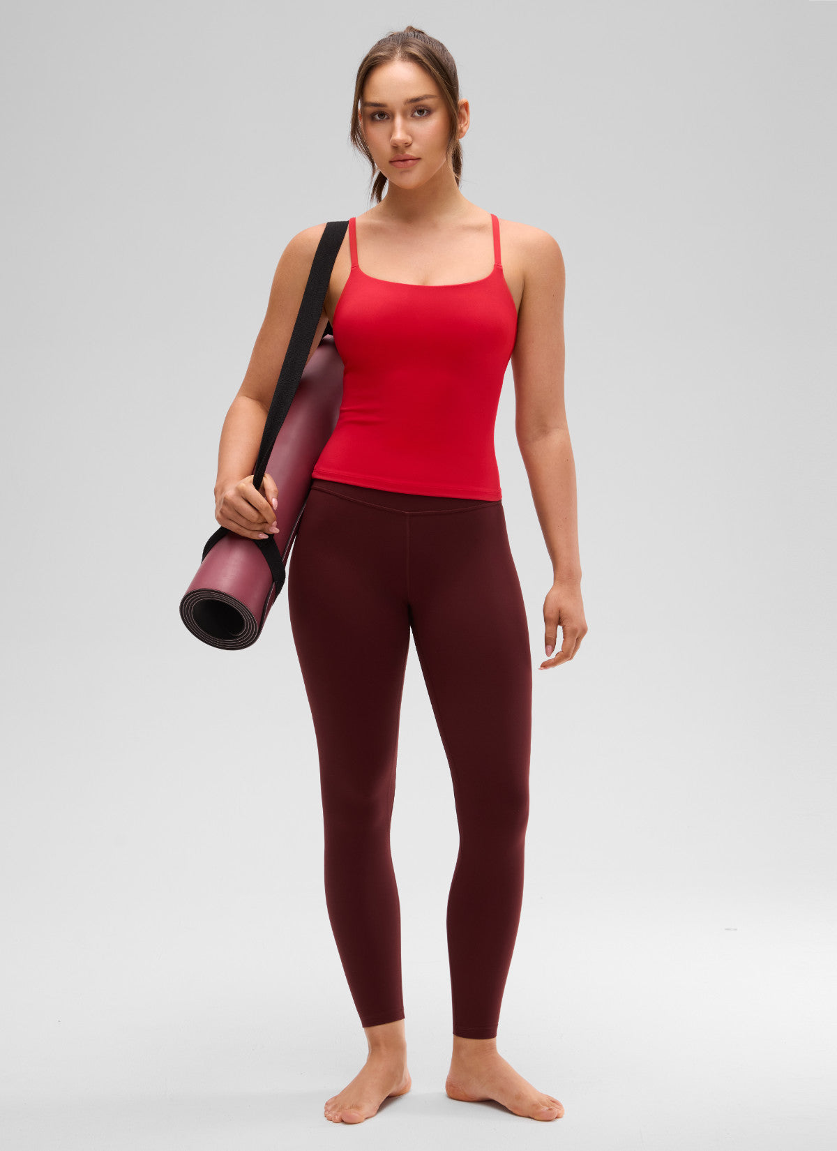 CRZ YOGA Women's Yoga Softretch U Back Waist Length Built in Bra Tank Aurora Red @model_info:Brooklyn