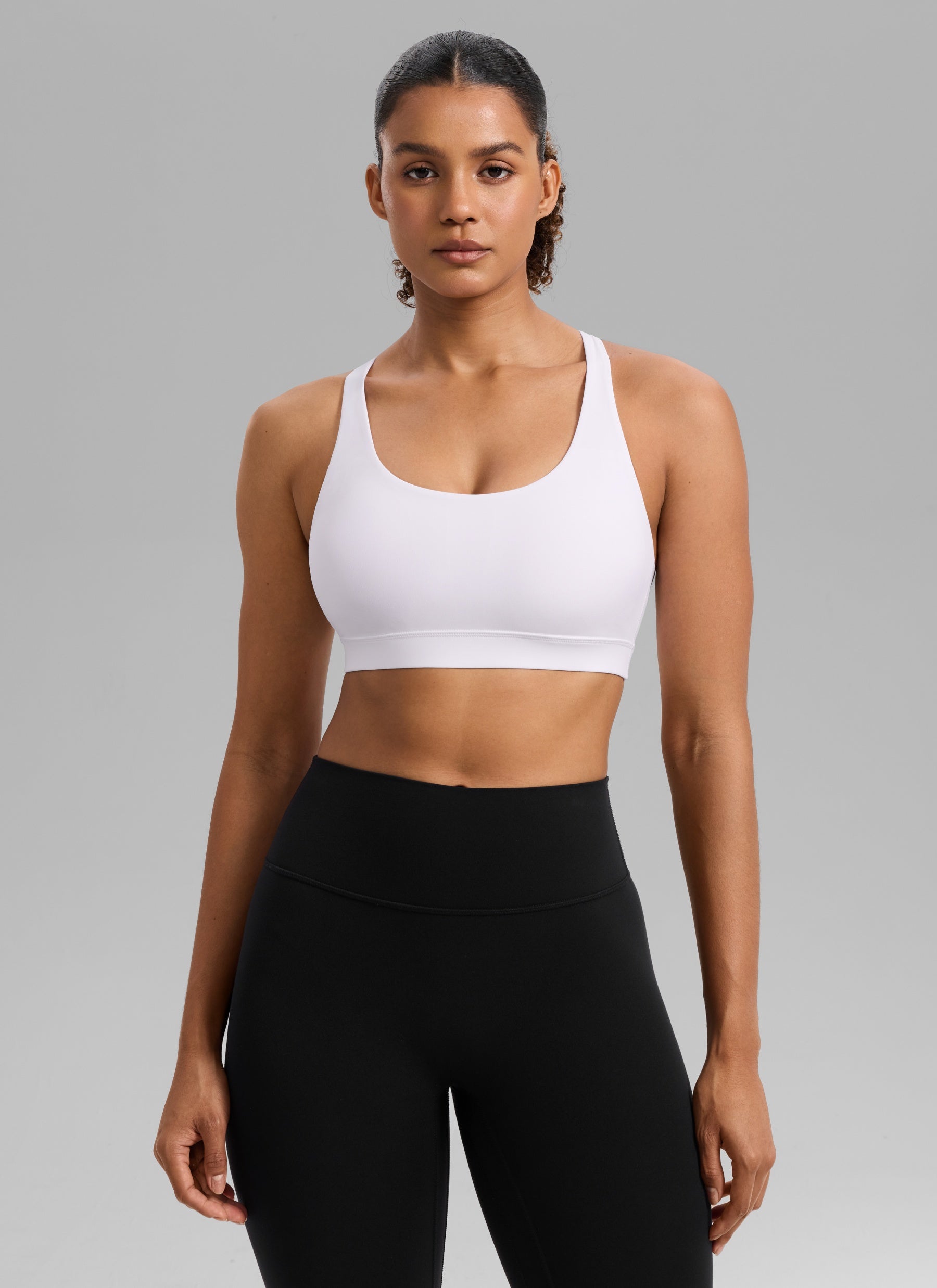 CRZ YOGA Women's Nakedfeel Training U Neck Criss Cross Back Sports Bra White