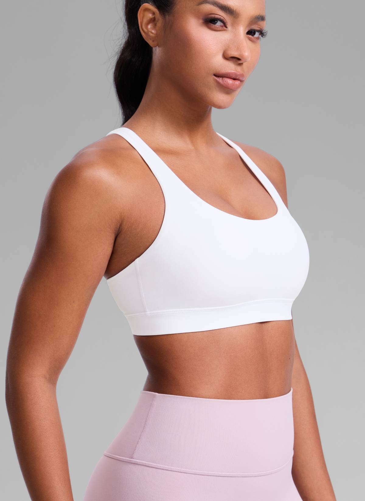 CRZ YOGA Women's Nakedfeel Training U Neck Criss Cross Back Sports Bra White