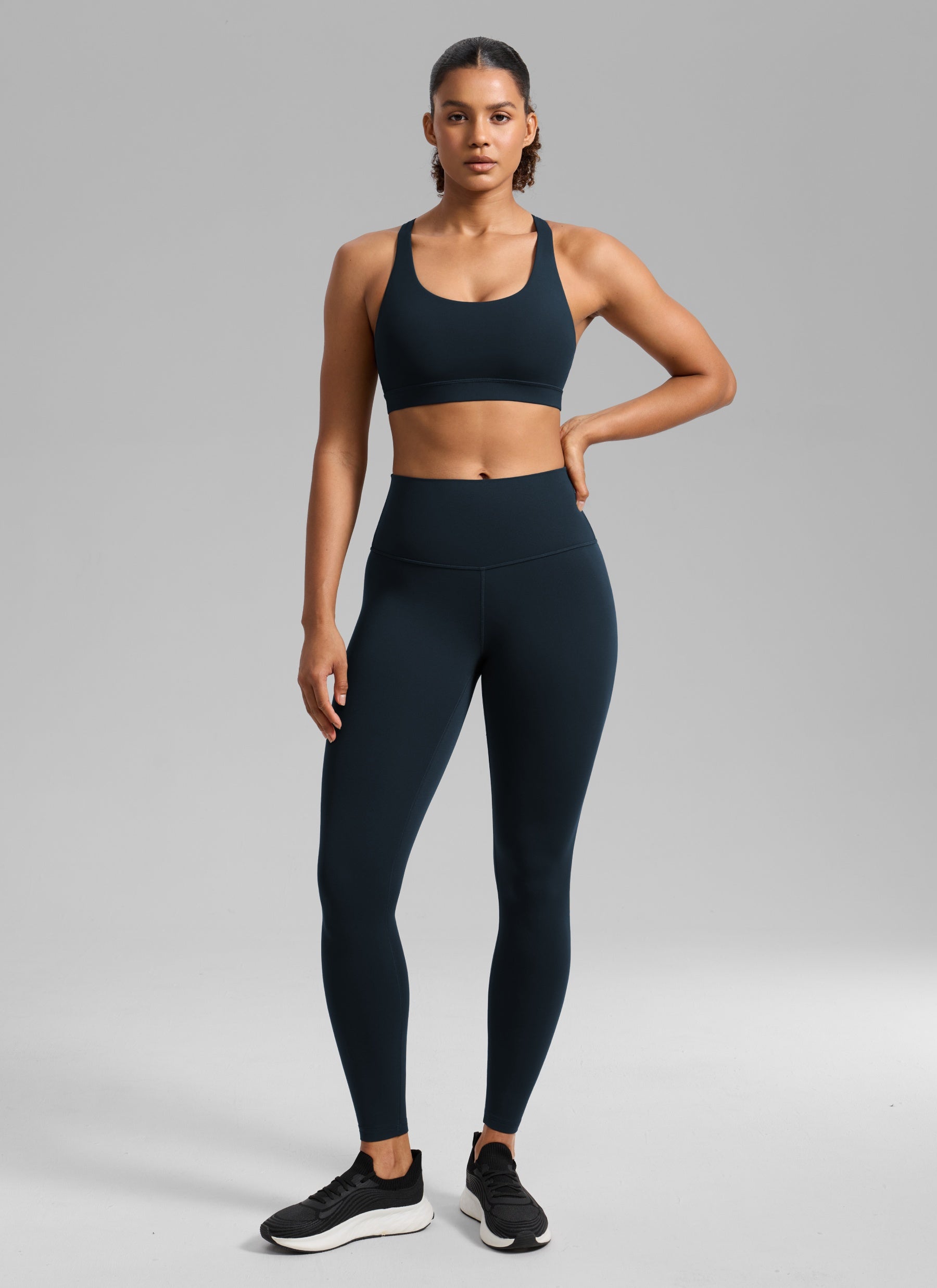 CRZ YOGA Women's Nakedfeel Training U Neck Criss Cross Back Sports Bra True Navy