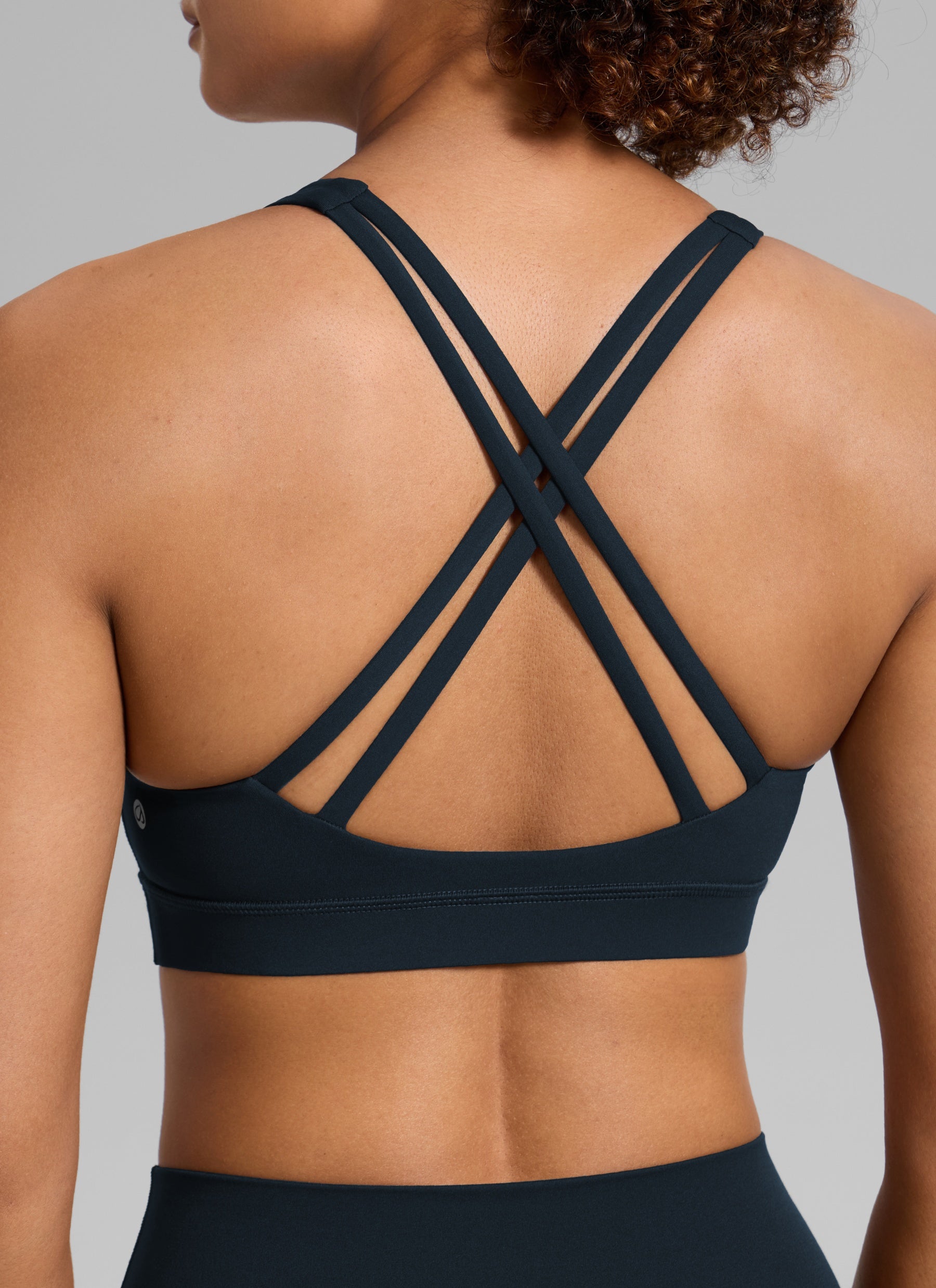 CRZ YOGA Women's Nakedfeel Training U Neck Criss Cross Back Sports Bra True Navy