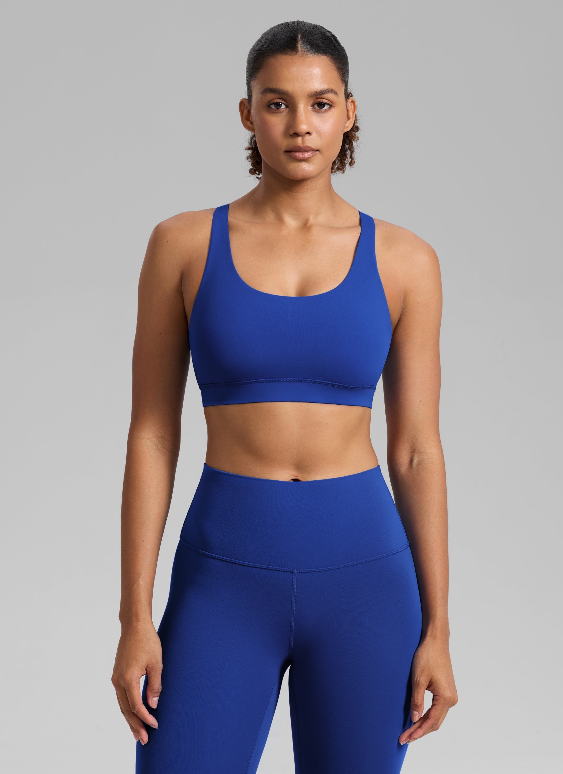 CRZ YOGA Women's Nakedfeel Training U Neck Criss Cross Back Sports Bra Waves Blue