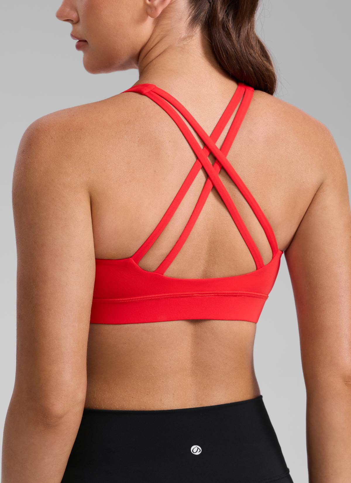 CRZ YOGA Women's Nakedfeel Training U Neck Criss Cross Back Sports Bra Deep Red