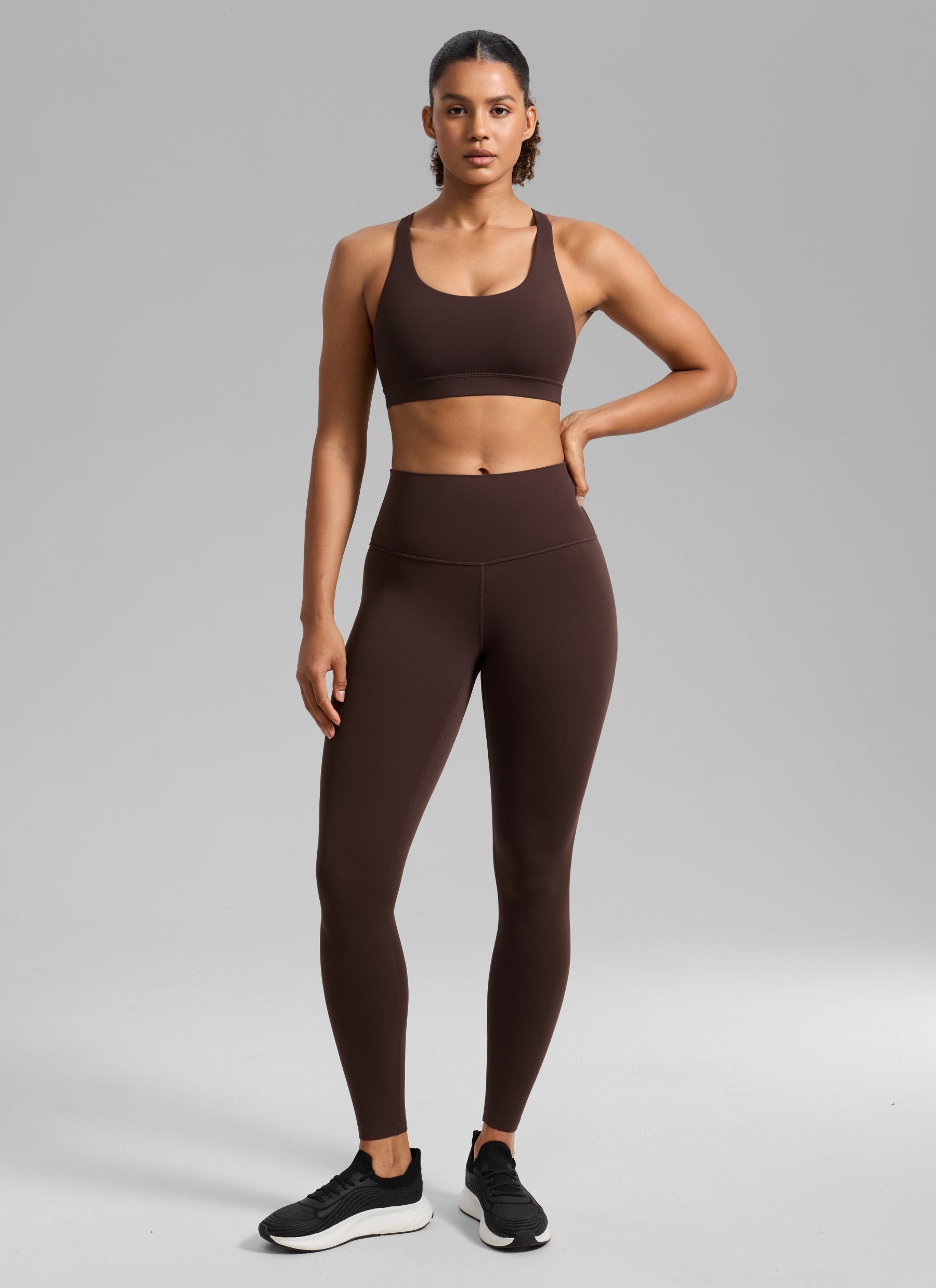 CRZ YOGA Women's Nakedfeel Training U Neck Criss Cross Back Sports Bra Hot Fudge Brown