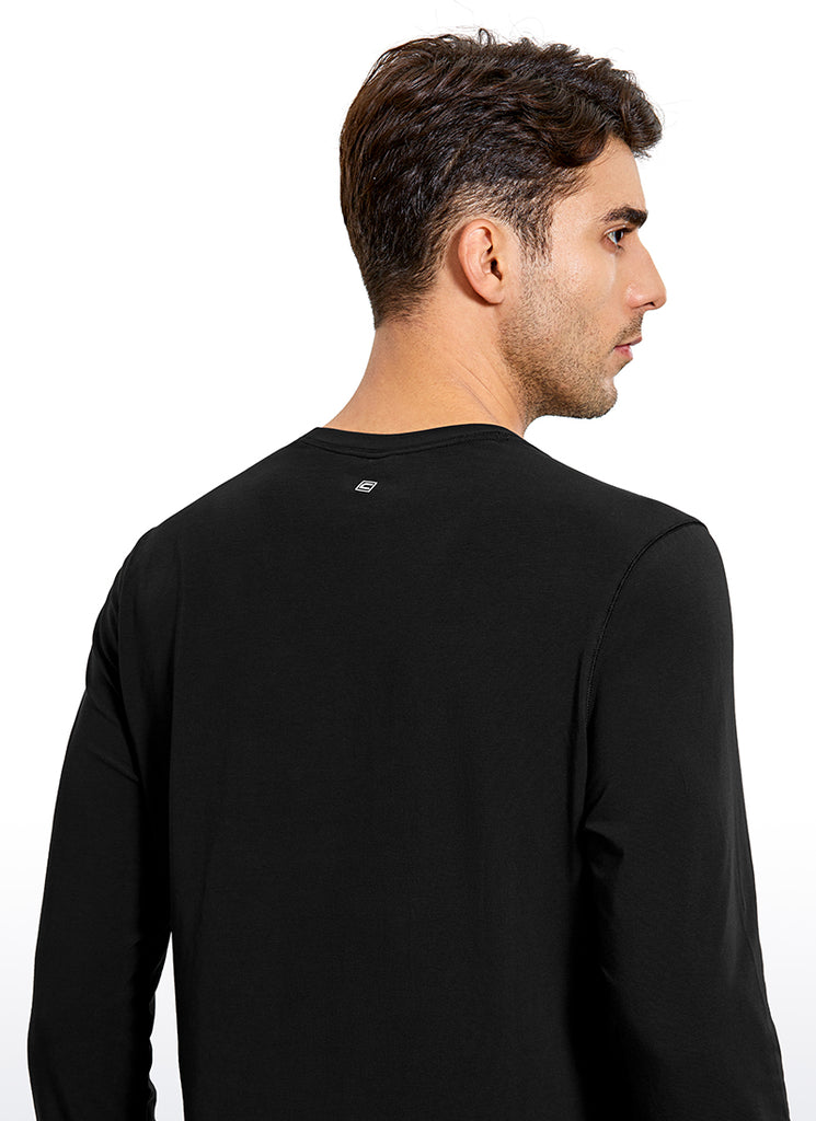 CRZ YOGA Men's Casual Relaxed Fit Shirts Pima Cotton Long Sleeves Black
