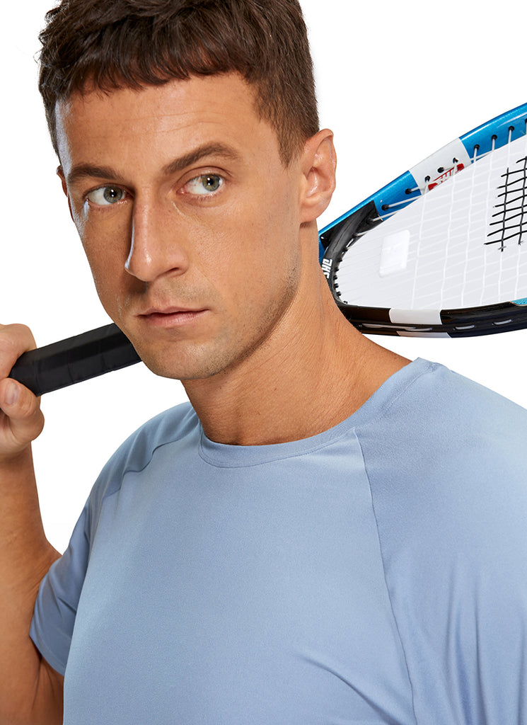 CRZ YOGA Men's Train Relaxed Fit Tops Workout Short Sleeve Round Neck Slate Blue