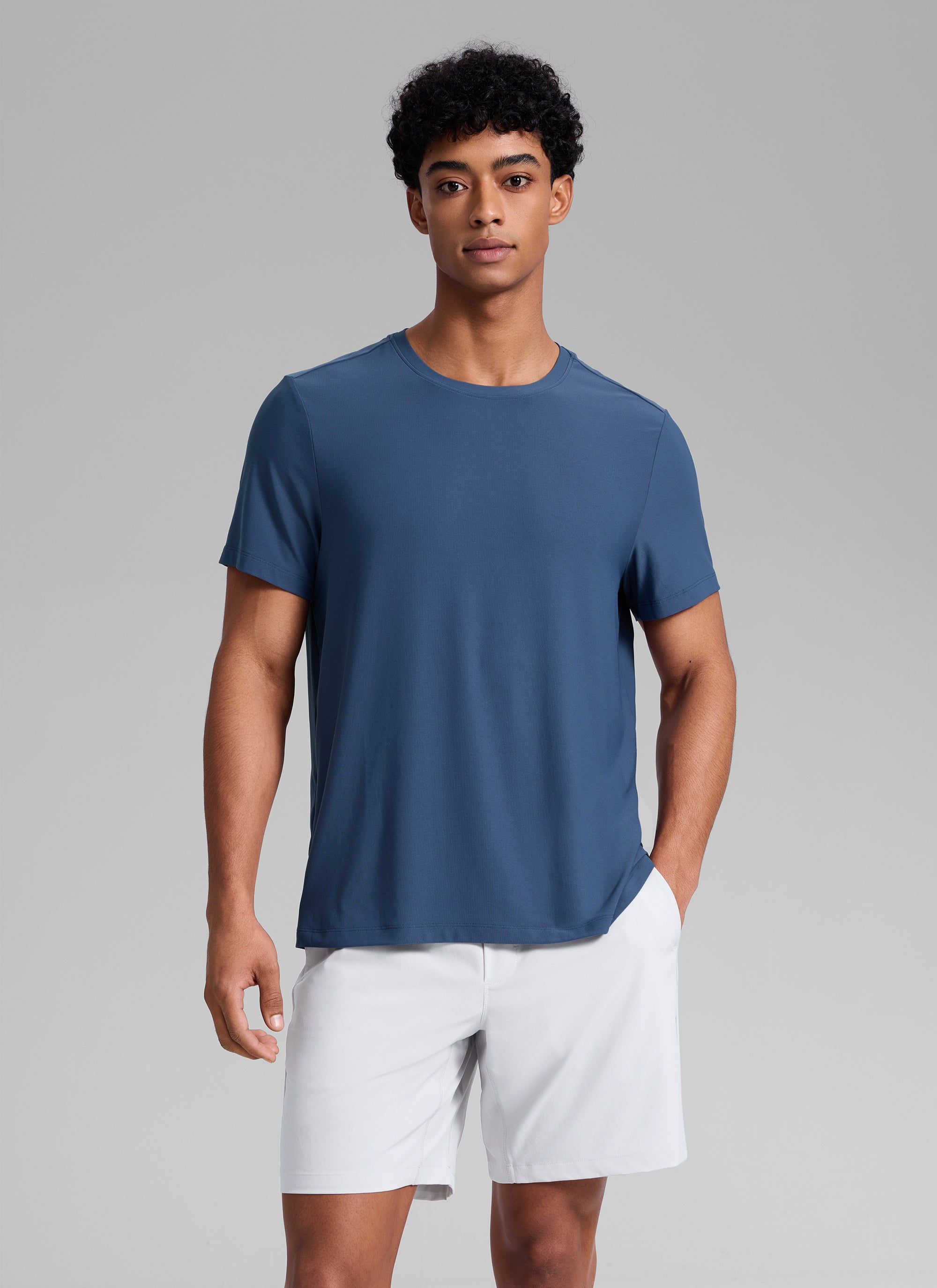 CRZ YOGA Men's Workout Lightweight Athletic Casual Short Sleeve Shirt Light grayish blue