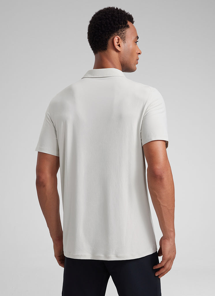 CRZ YOGA Men's Cloudweight Moisture Wicking Polo Short Sleeve Milky White