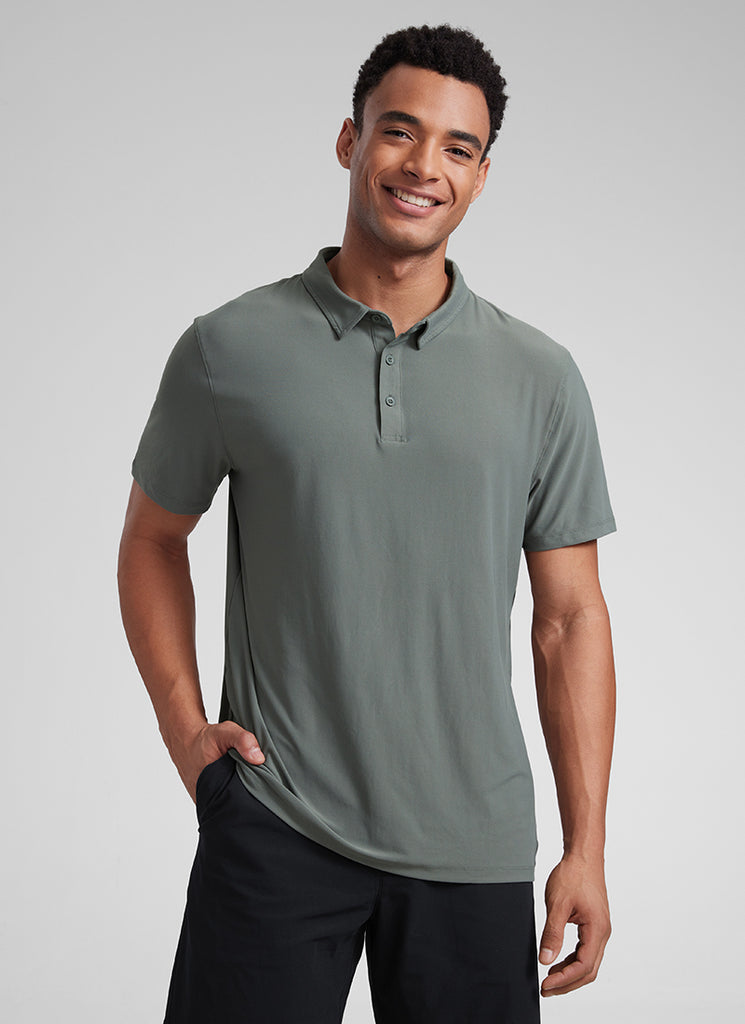 CRZ YOGA Men's Cloudweight Moisture Wicking Polo Short Sleeve White