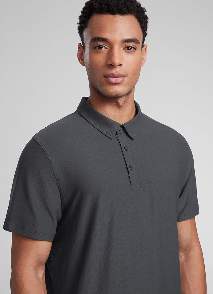 CRZ YOGA Men's Cloudweight Moisture Wicking Polo Short Sleeve Grey Sage