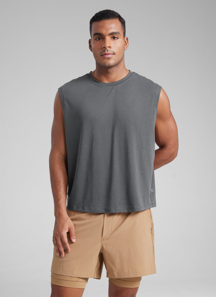 CRZ YOGA Men's Mesh Quick Dry Workout Relaxed Fit Tank Tops Sleeveless Slate Blue