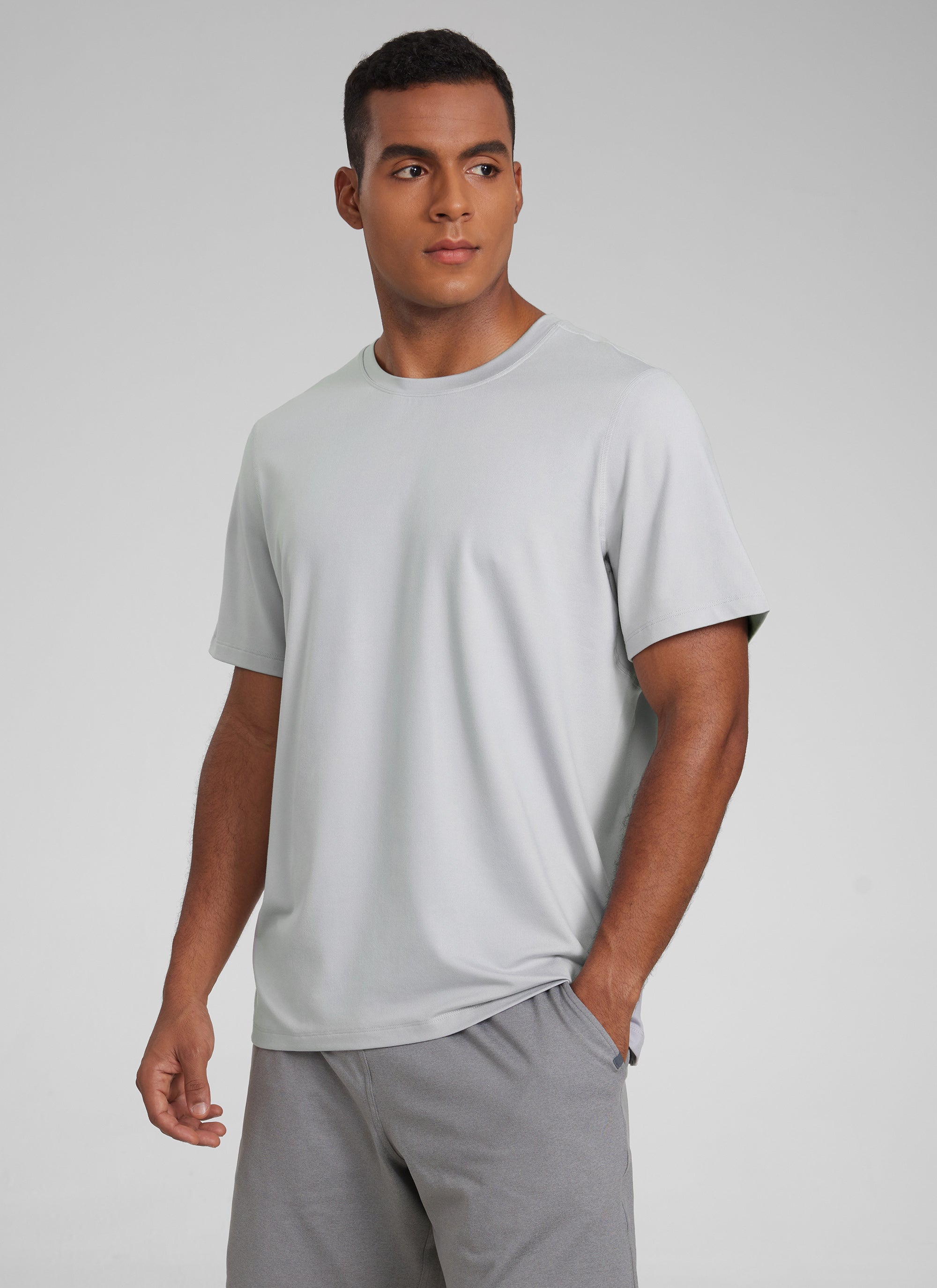 CRZ YOGA Men's Midweight Soft Breathable Casual Athletic Short Sleeve Slate Blue