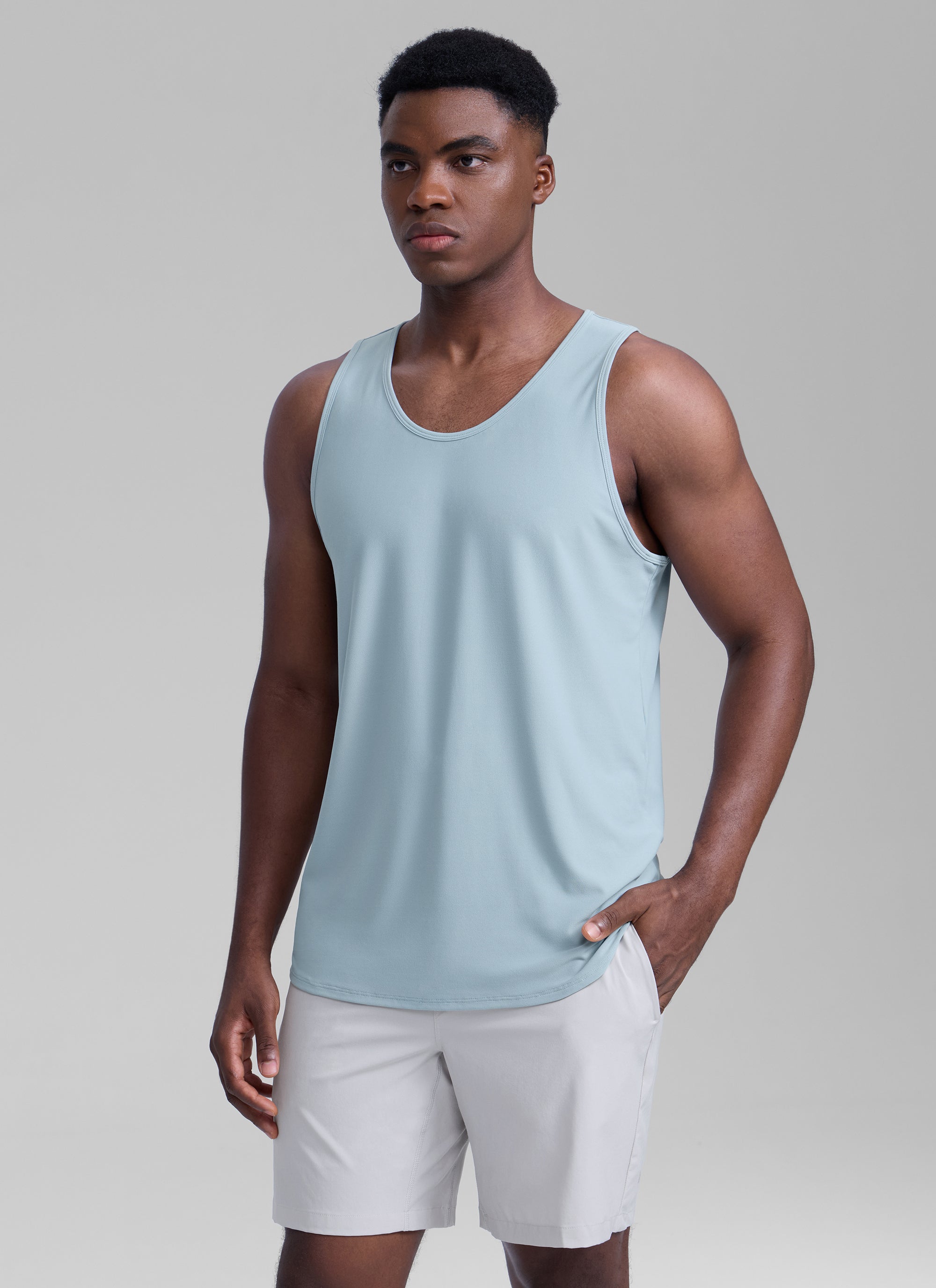 CRZ YOGA Men's Train Classic Fit Quick Dry Sleeveless Tank Grey Sage