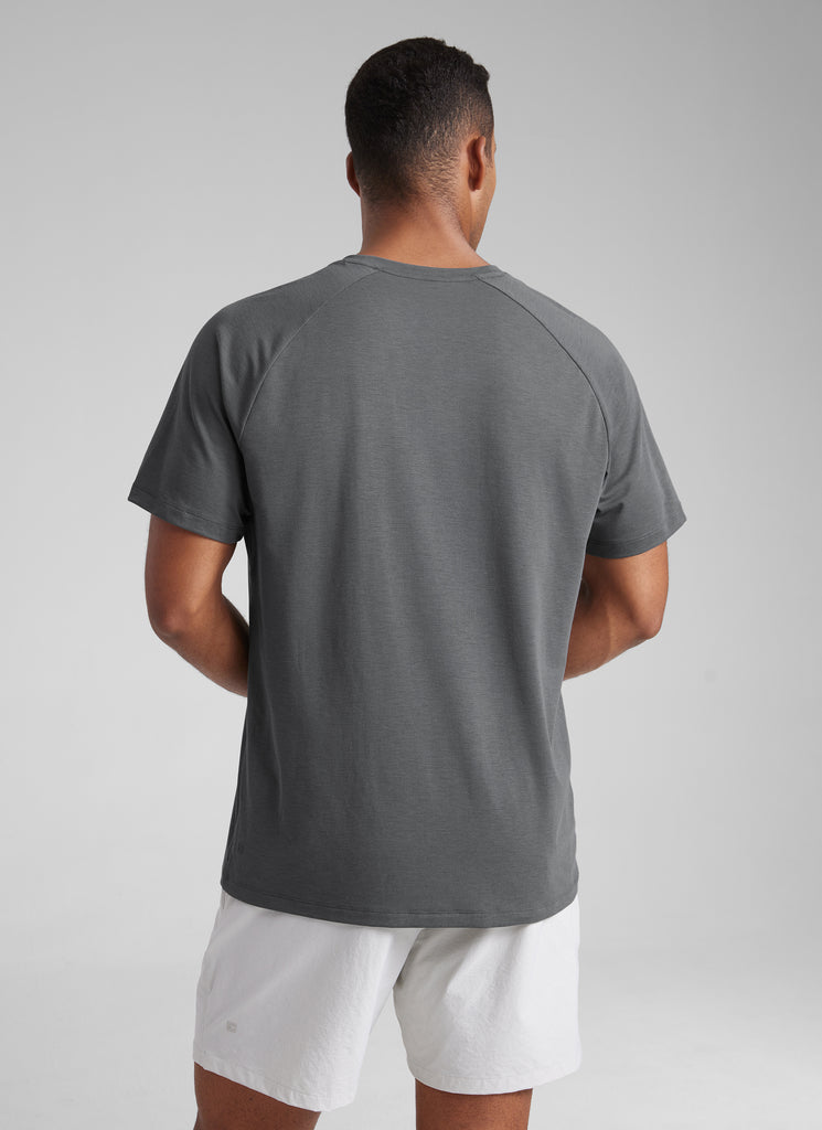 CRZ YOGA Men's Training Classic Fit Shirts Mech Short Sleeves Slate Blue