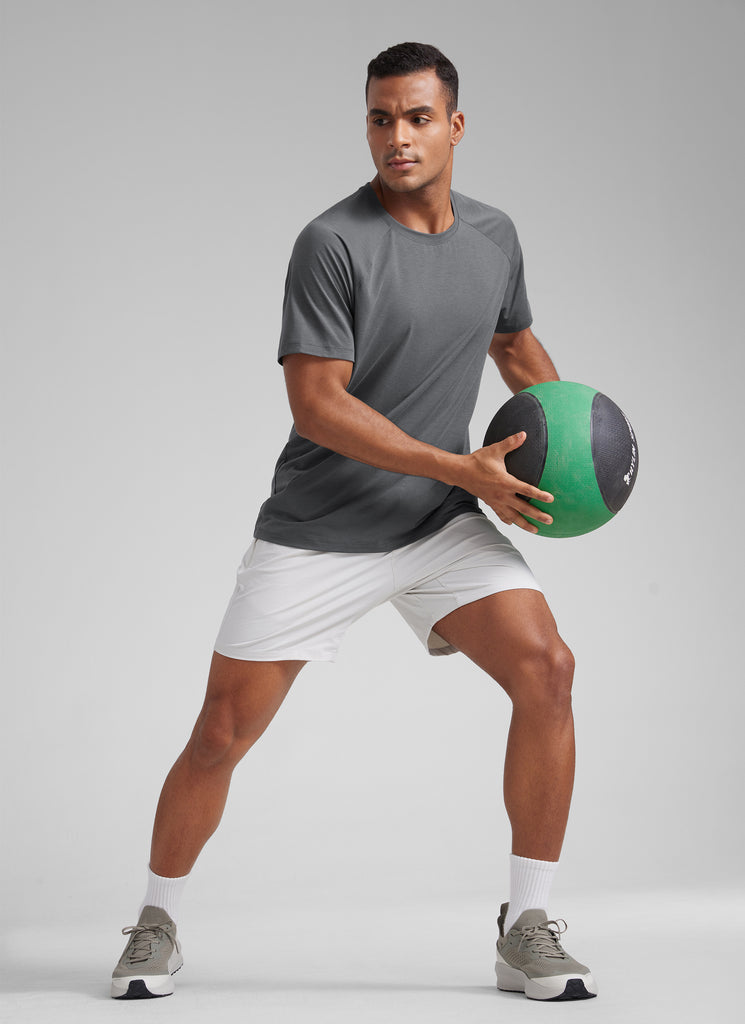 CRZ YOGA Men's Training Classic Fit Shirts Mech Short Sleeves Slate Blue