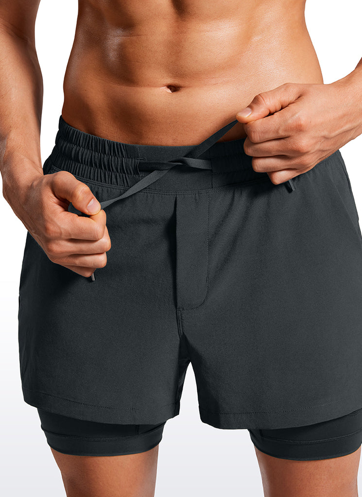 CRZ YOGA Men's Train Feathery-Fit 2 in 1 Shorts 3.5'' with pockets Ink Gray