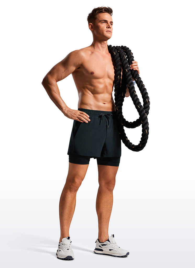 CRZ YOGA Men's Train Feathery-Fit 2 in 1 Shorts 3.5'' with pockets Ink Gray