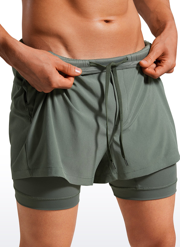 CRZ YOGA Men's Train Feathery-Fit 2 in 1 Shorts 3.5'' with pockets Platinum Grey
