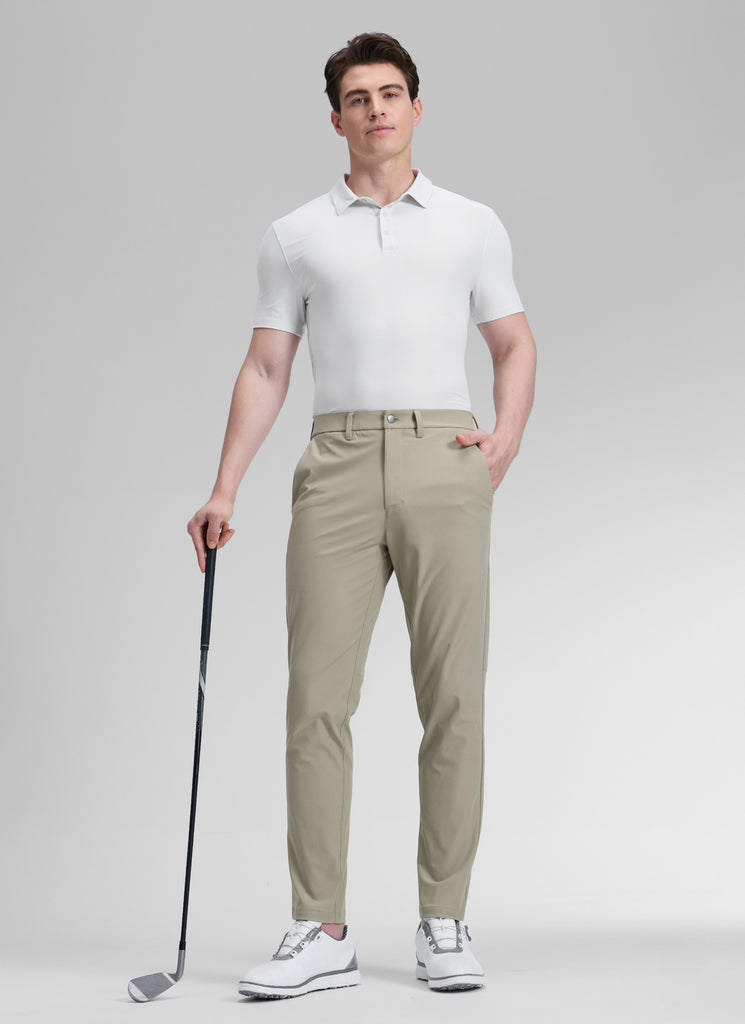 CRZ YOGA Mens Work Classic Fit All-Day Comfort Golf Pants Pockets 30'' Khaki Sand