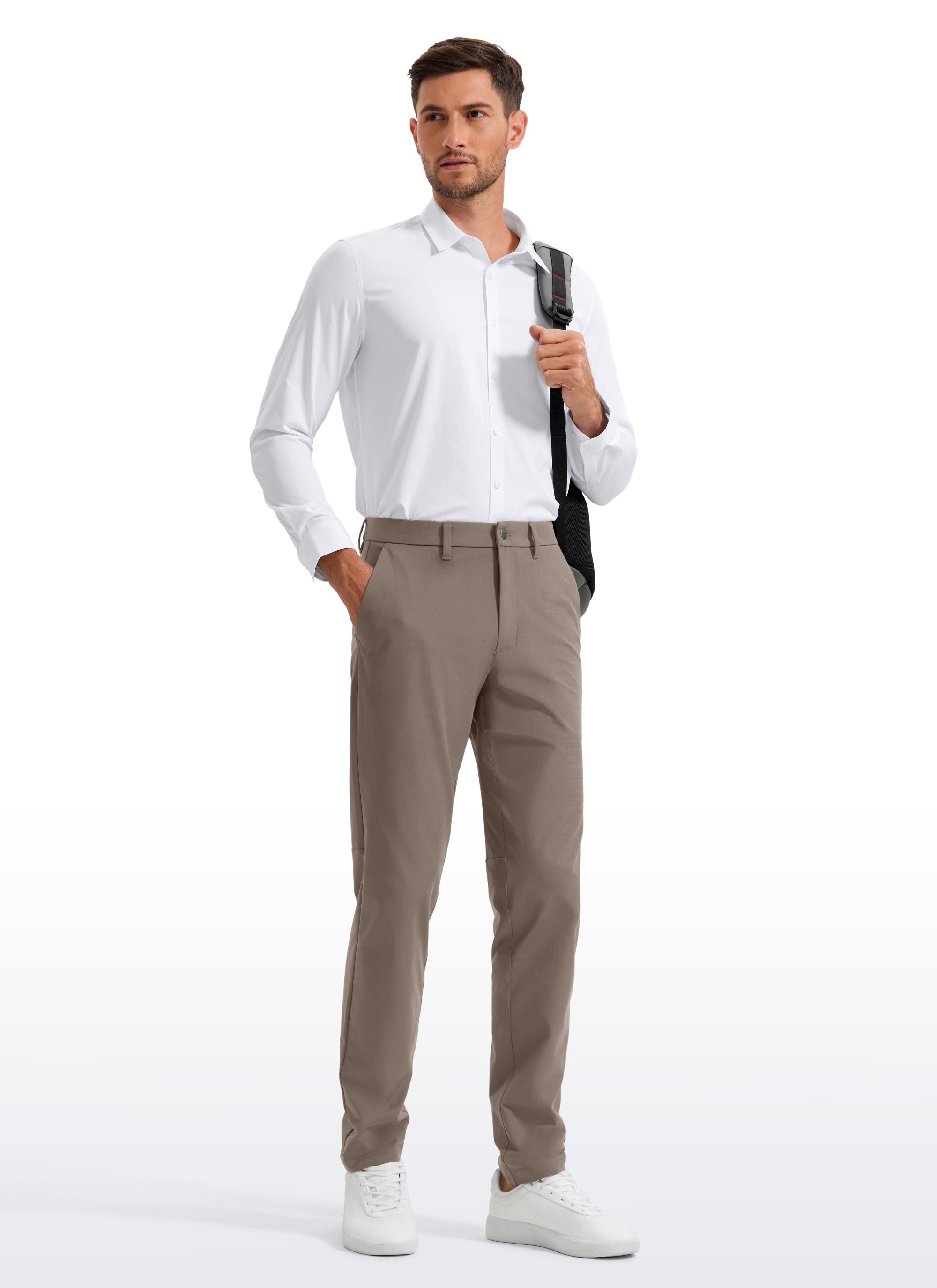 CRZ YOGA Mens Work Classic Fit All-Day Comfort Golf Pants Pockets 32'' Gull Gray