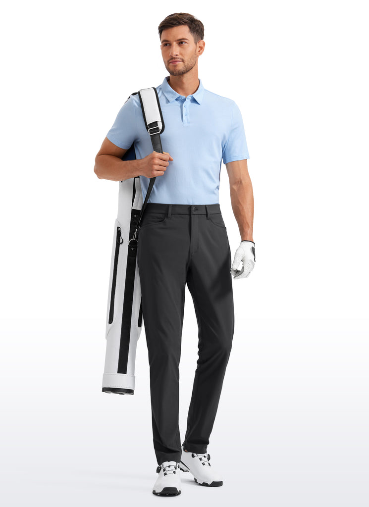 CRZ YOGA Mens Work Slim Fit All-Day Comfort Golf Pants 5 Pockets 32'' Khaki Sand