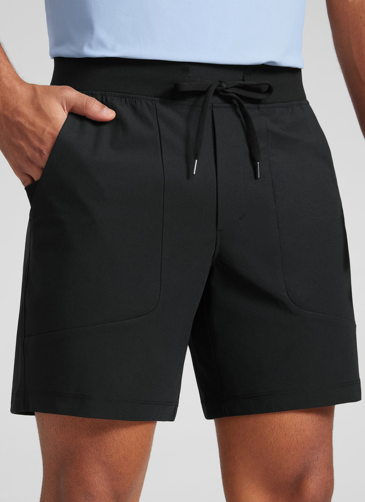 CRZYOGA Men All Day Comfy Golf Casual Shorts 7" with Pockets Quick Dry Black