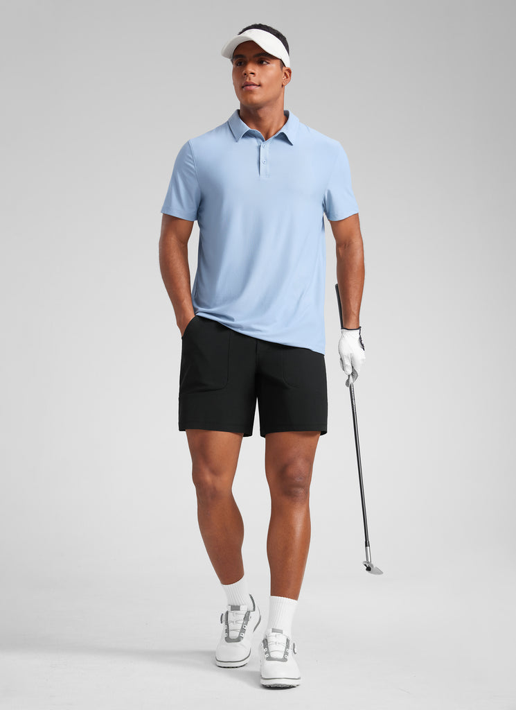 CRZYOGA Men All Day Comfy Golf Casual Shorts 7" with Pockets Quick Dry Black