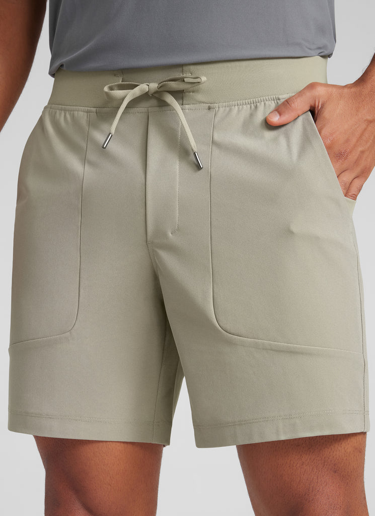 CRZYOGA Men All Day Comfy Golf Casual Shorts 7" with Pockets Quick Dry Khali Barley