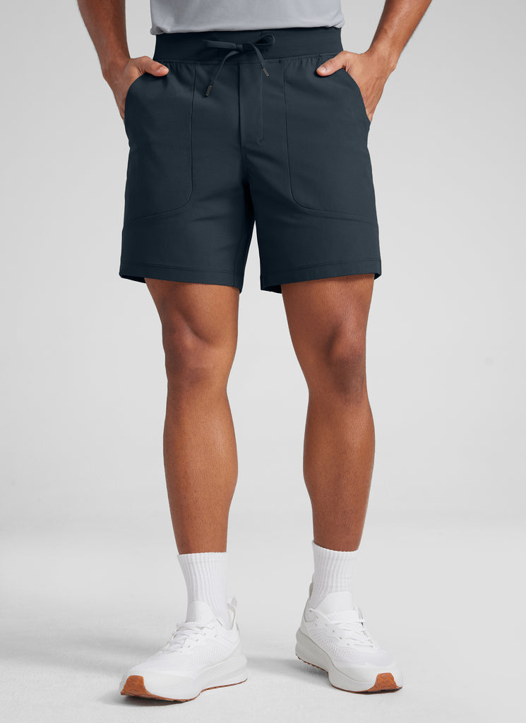 CRZYOGA Men All Day Comfy Golf Casual Shorts 7" with Pockets Quick Dry Black