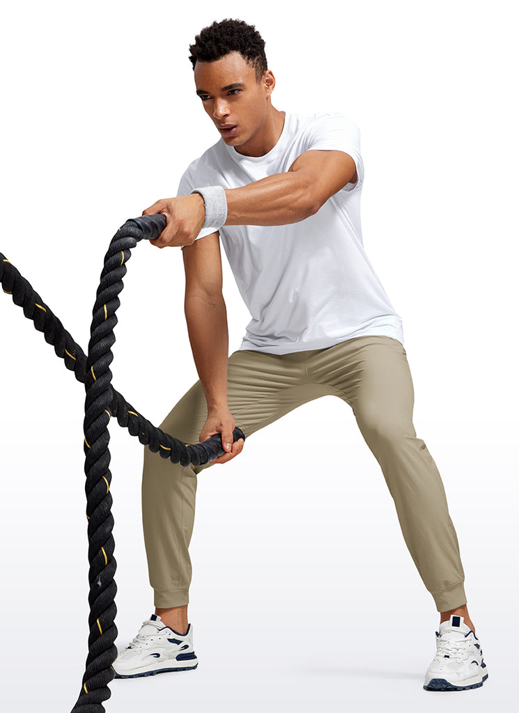 CRZ YOGA Men's Causul Relaxed Fit Lightweight Joggers Zip Pockets 29'' Dark Brown