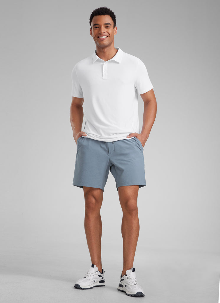 CRZ YOGA Men‘s Workout Water Resistant Short 7" with Zip Pockets Platinum Grey