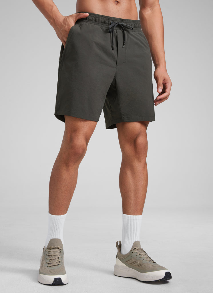 CRZ YOGA Men‘s Workout Water Resistant Short 7" with Zip Pockets Arbor Olive