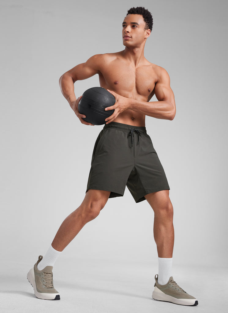 CRZ YOGA Men‘s Workout Water Resistant Short 7" with Zip Pockets Arbor Olive