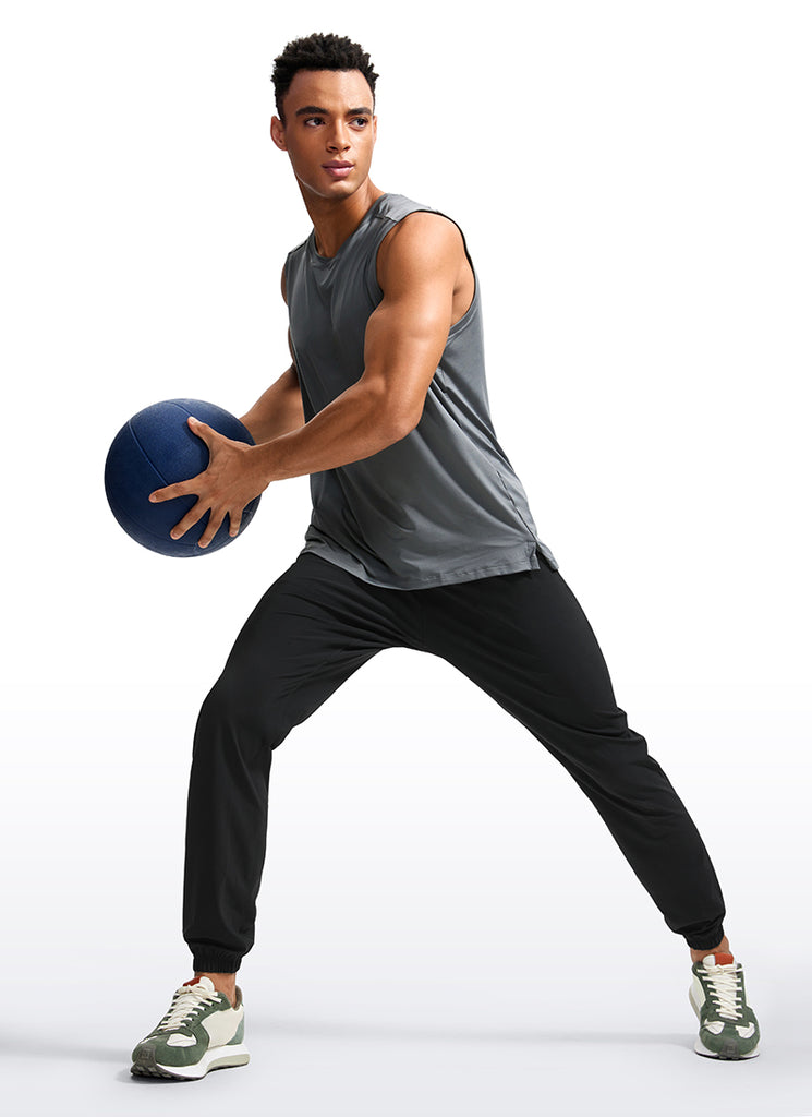 CRZ YOGA Men's Running Slim Fit Lightweight Joggers 31"-Zipper Pockets Black