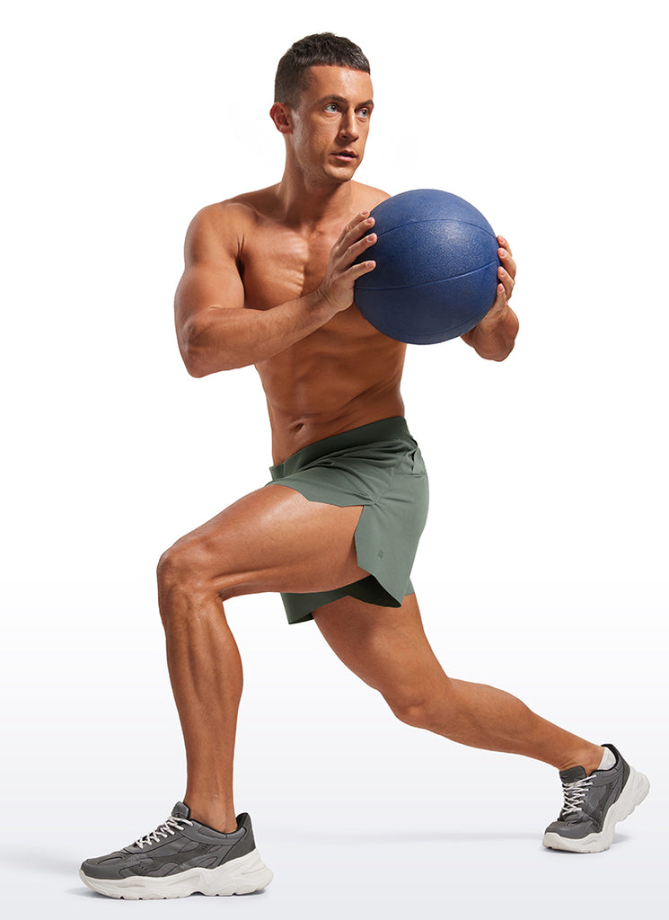 CRZ YOGA Men's 2 in 1 Running Dolphin Quick Dry Zip Pocket Shorts  4'' Grey Sage