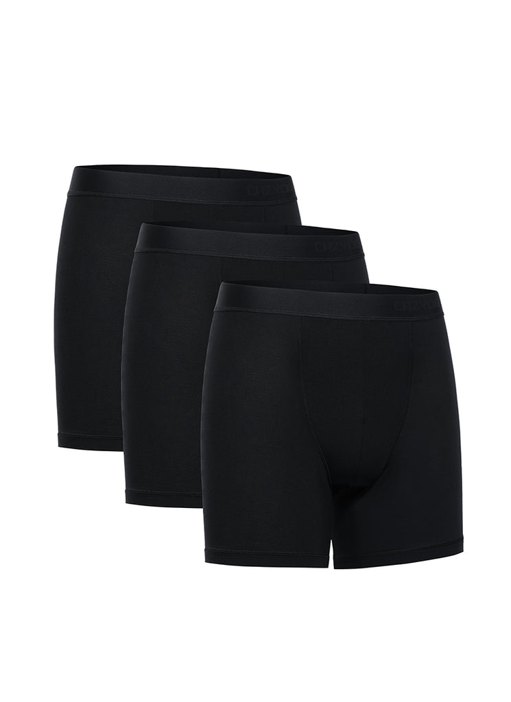 CRZ YOGA Men's Ultra-Soft Modal Double Lined 5" Boxer Underwear All Black