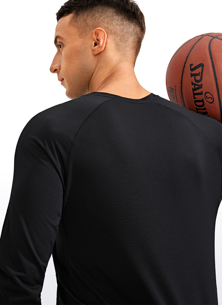 CRZ YOGA Men's Train Slim Fit Lightweight Rounded Scallop Long Sleeves Black