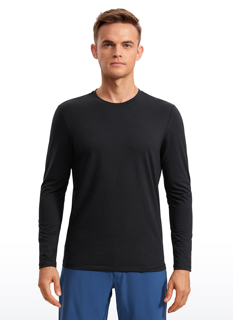CRZ YOGA Men's Casual Classic Fit Quick Dry Crew Neck Long Sleeves Black