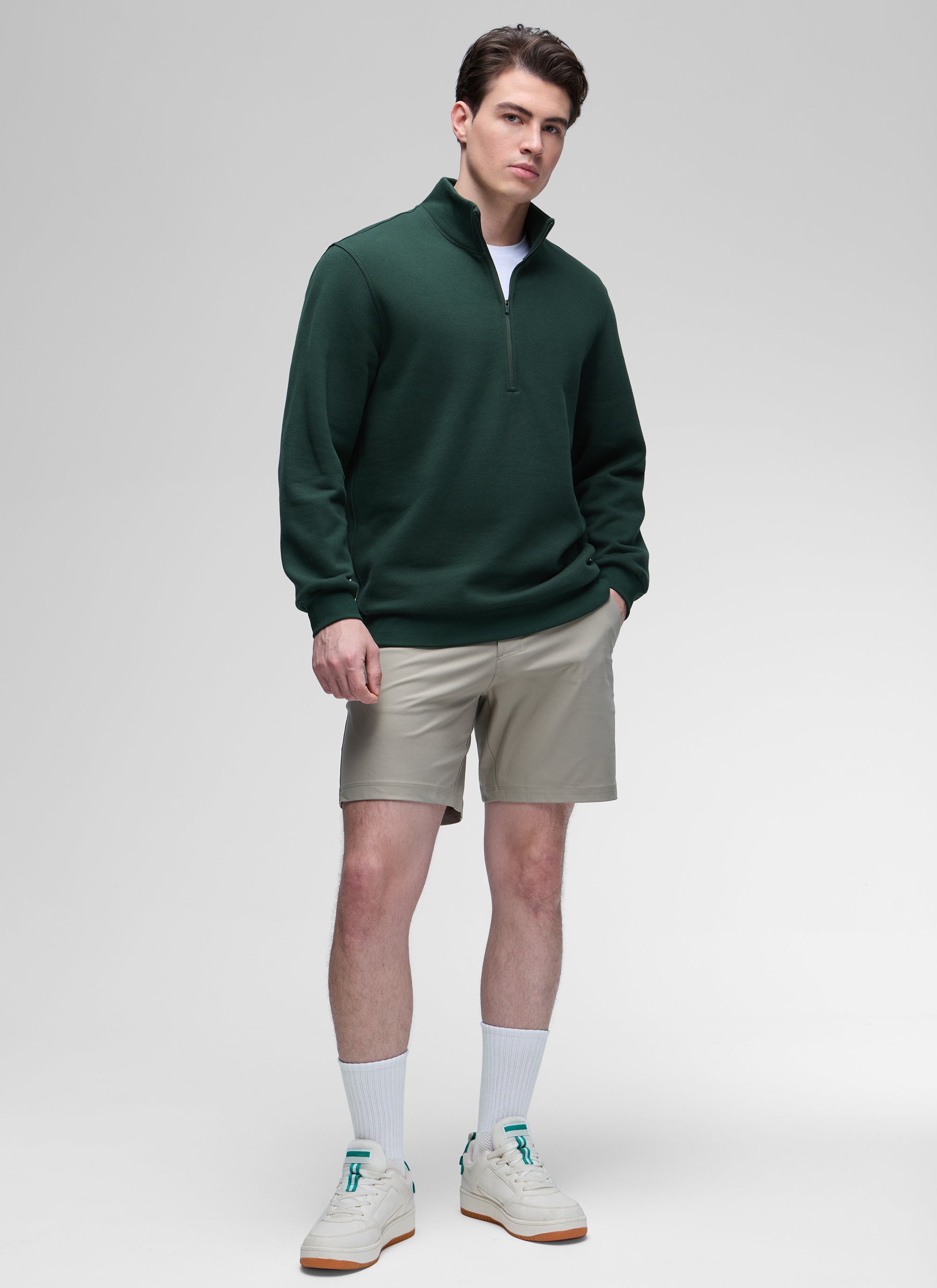 CRZ YOGA Men's Casual Relaxed Fit Fleece Lined Sweatshirts Mock Neck Mojave Tan