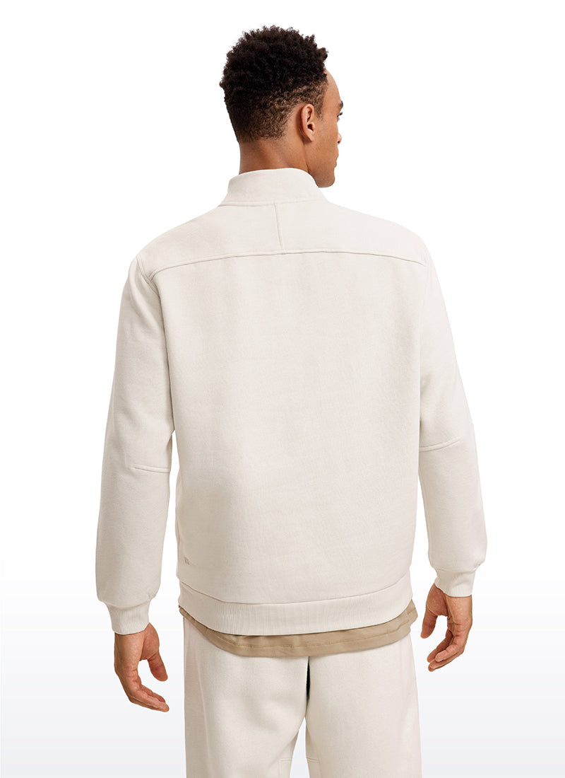 CRZ YOGA Men's Casual Relaxed Fit Fleece Lined Sweatshirts Mock Neck White Apricot