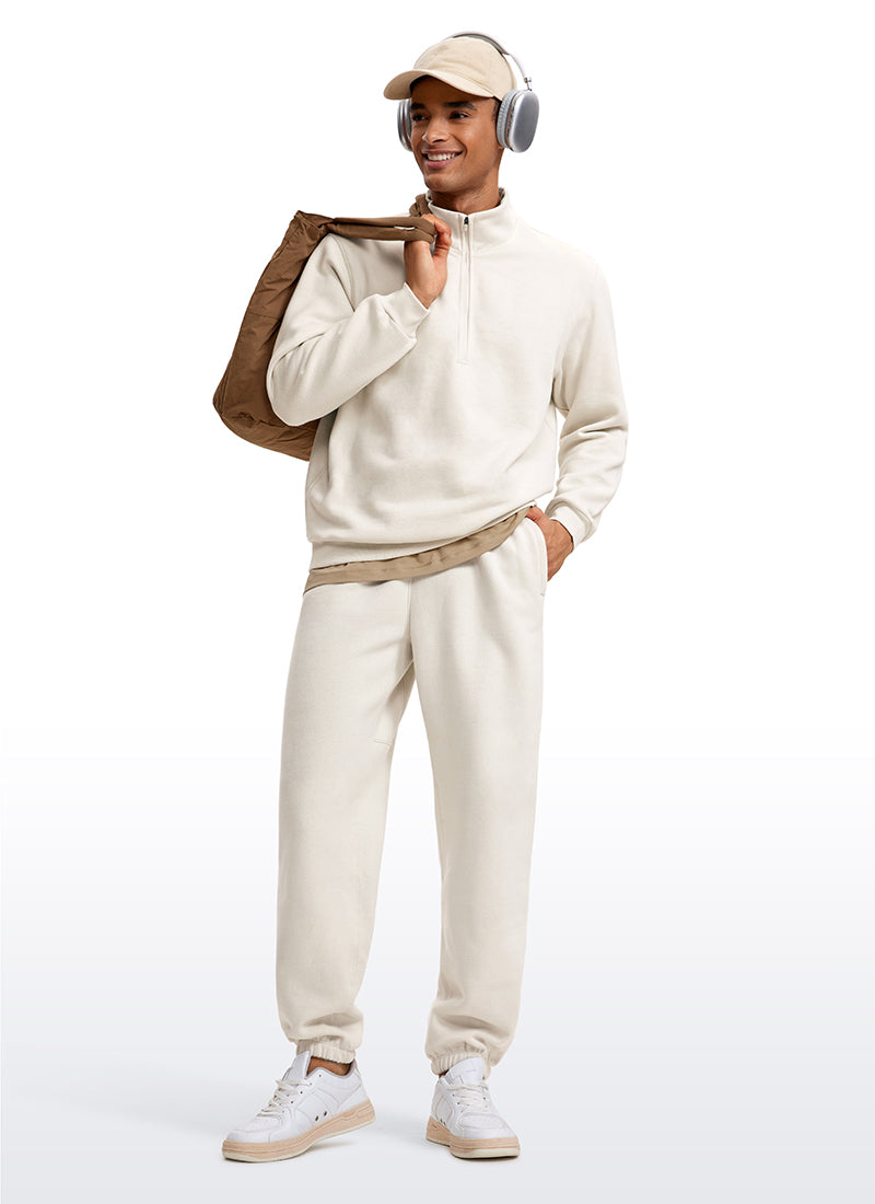 CRZ YOGA Men's Casual Relaxed Fit Fleece Lined Sweatshirts Mock Neck White Apricot