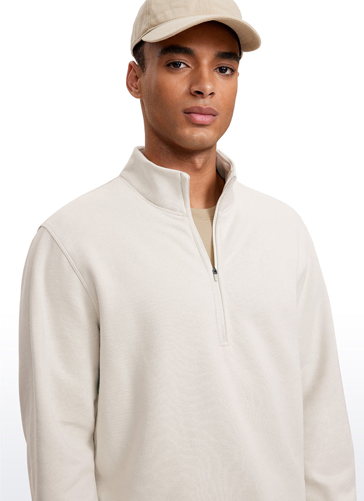 CRZ YOGA Men's Casual Relaxed Fit Fleece Lined Sweatshirts Mock Neck White Apricot