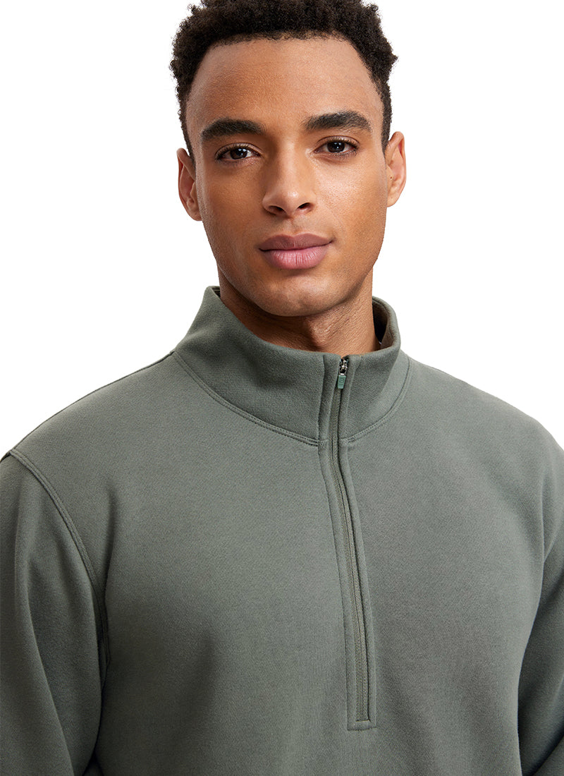 CRZ YOGA Men's Casual Relaxed Fit Fleece Lined Sweatshirts Mock Neck Grey Sage