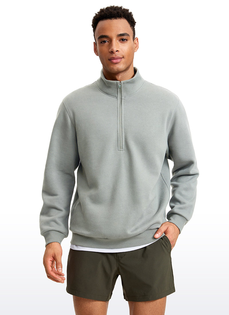 Fleece Lined Half Zip Sweatshirts Mock Neck