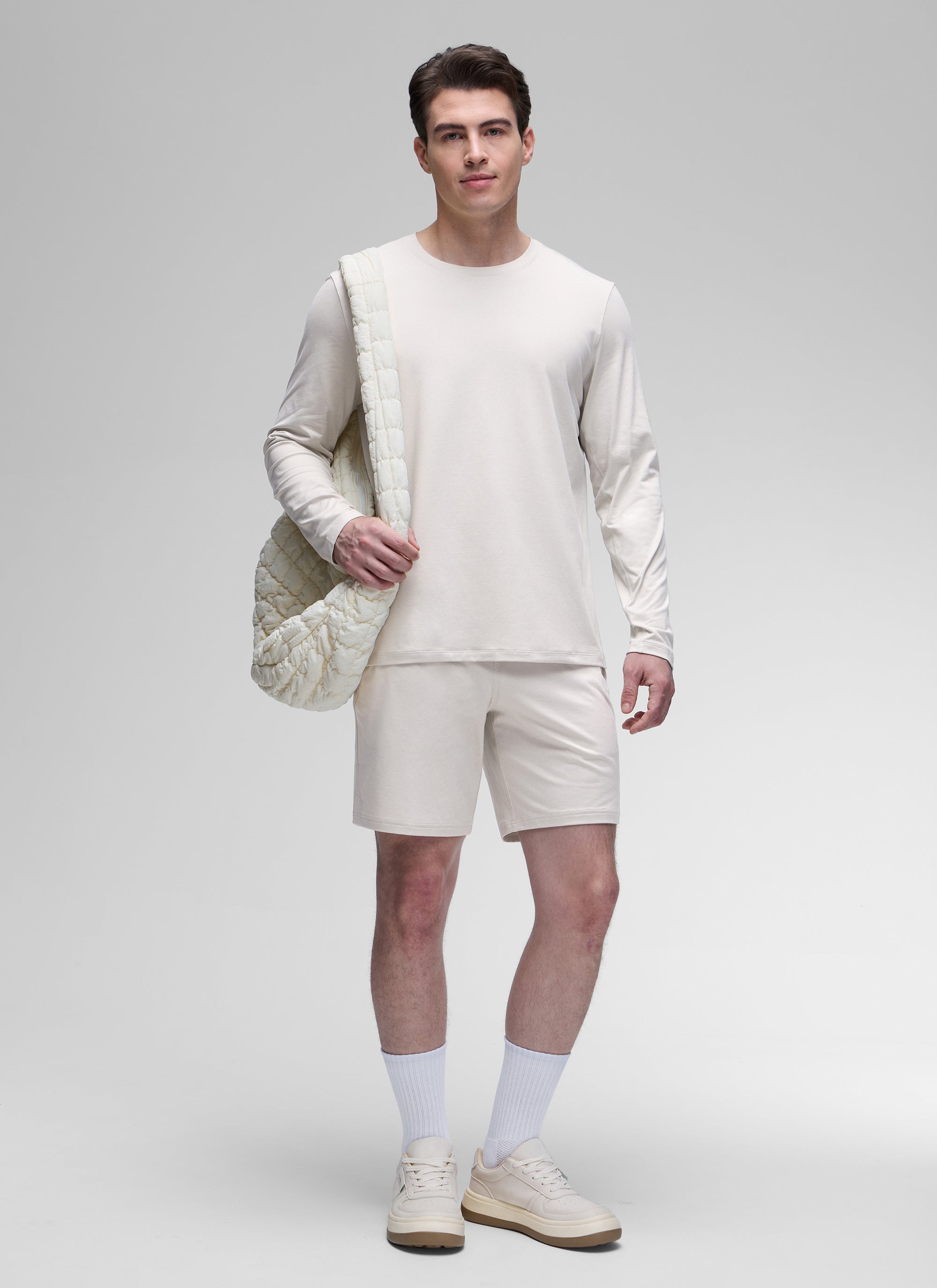 CRZ YOGA Men's Casual Classic Fit Crewneck Sweatshirts Long Sleeves Milky White