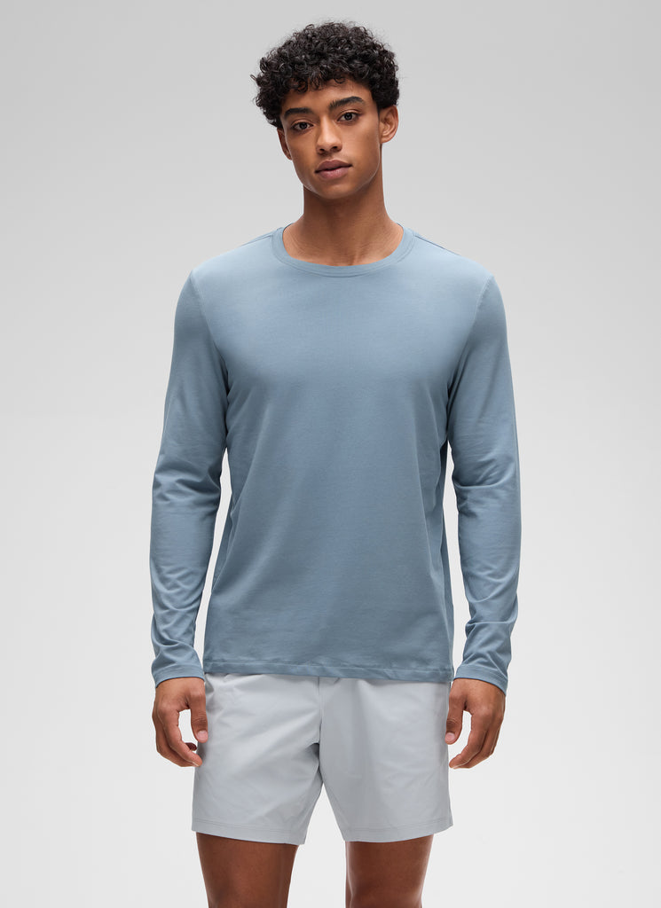 CRZ YOGA Men's Pima Cotton PRO  Basic Casual Long Sleeve Crew Neck White