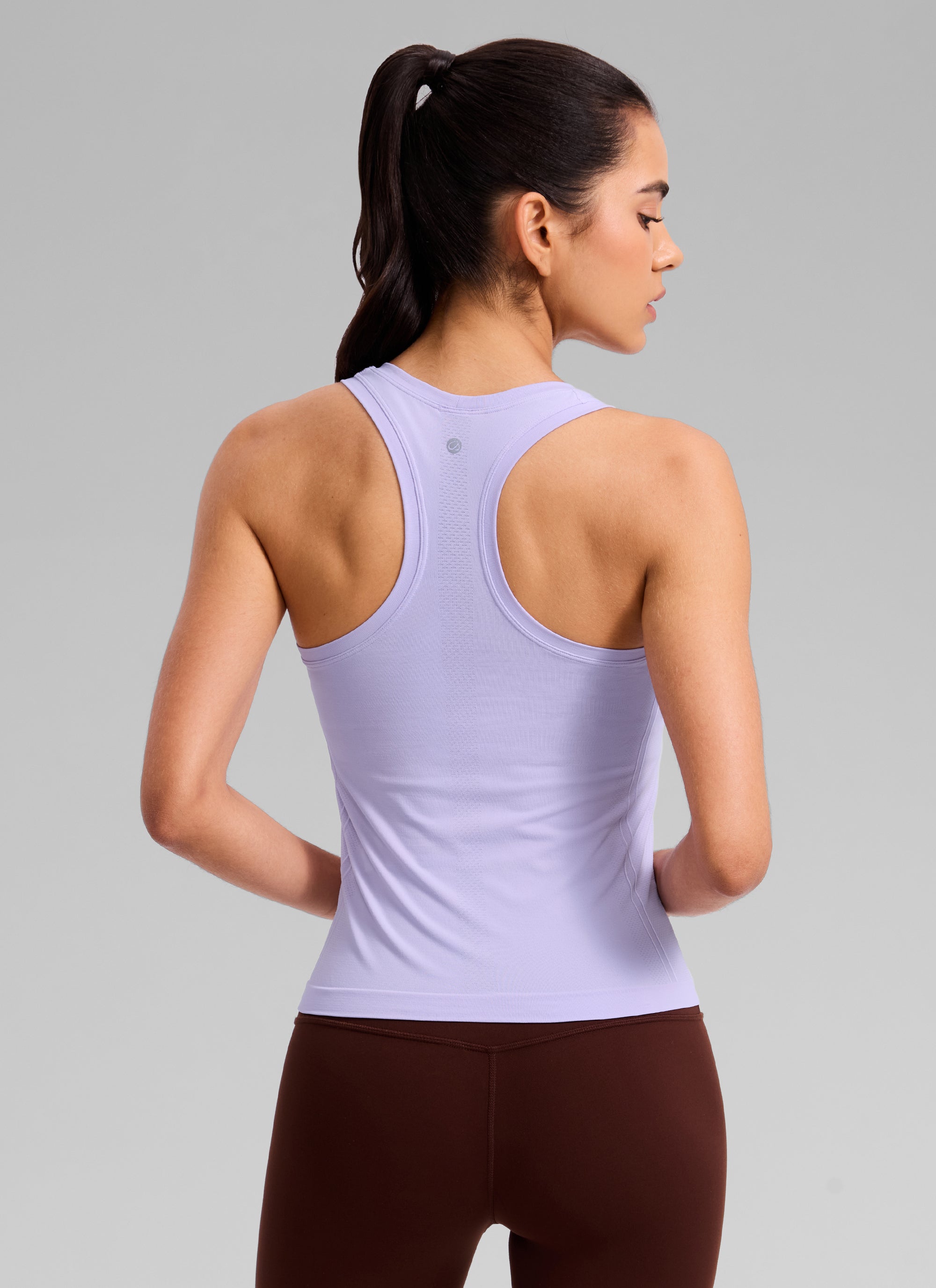 CRZ YOGA Women's Yoga Slim Fit Seamless Tank Crew Neck Racerback Lavender Frost